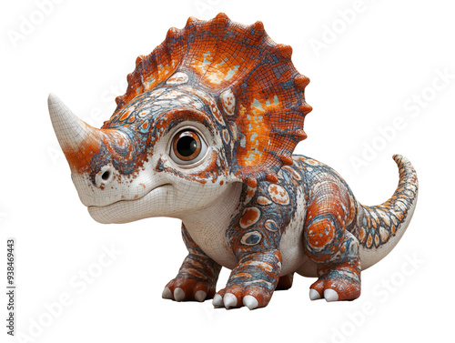 A small dinosaur with a horn on its head