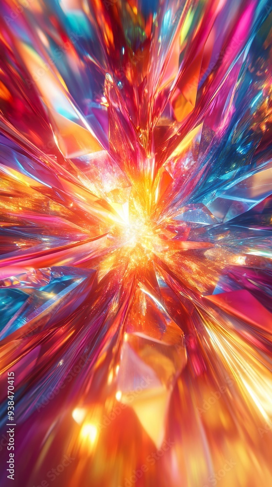 Luminous Diamond Burst Reflecting Vibrant Colors and Light Abstract Background Luminous Diamond Burst Reflecting Vibrant Colors and Light Abstract Background