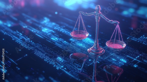 Electronic justice scales near virtual judge area