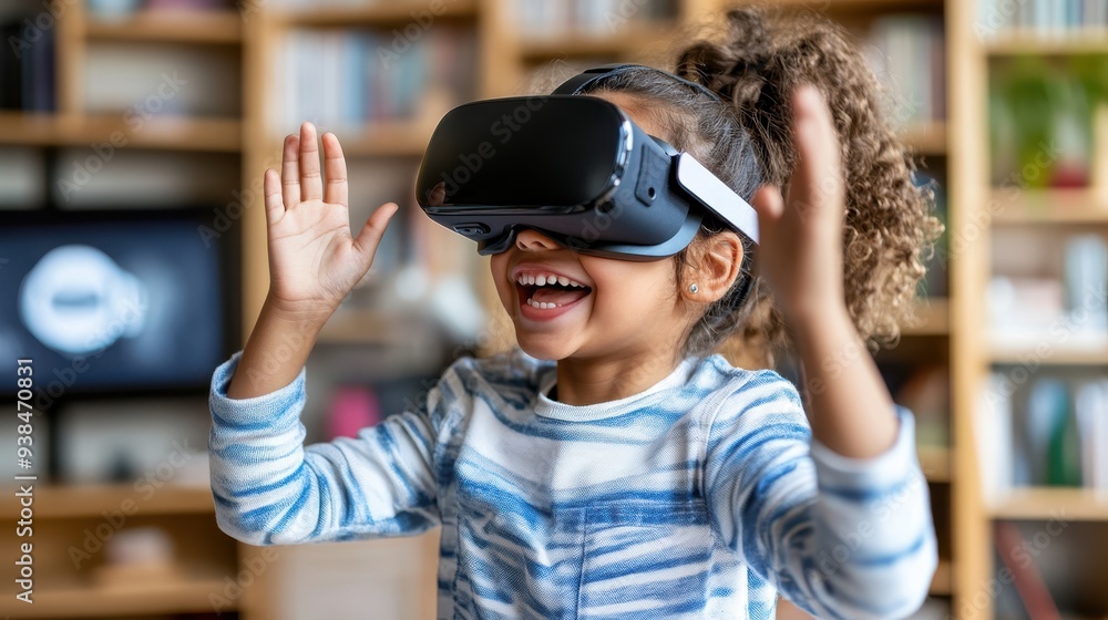 A child full of excitement while experiencing virtual reality, showcasing the interactive and engaging nature of VR technology, and its potential for entertainment and education. A child full of excitement while experiencing virtual reality, showcasing the interactive and engaging nature of VR technology, and its potential for entertainment and education.