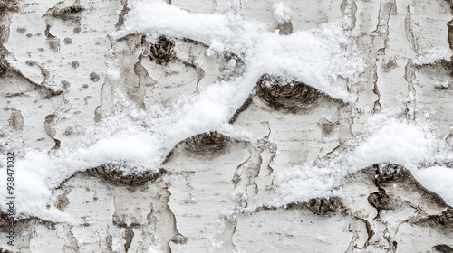 birch bark texture with snow-filled crevices