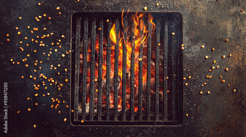 grill with coals and grate top view Generative AI photo