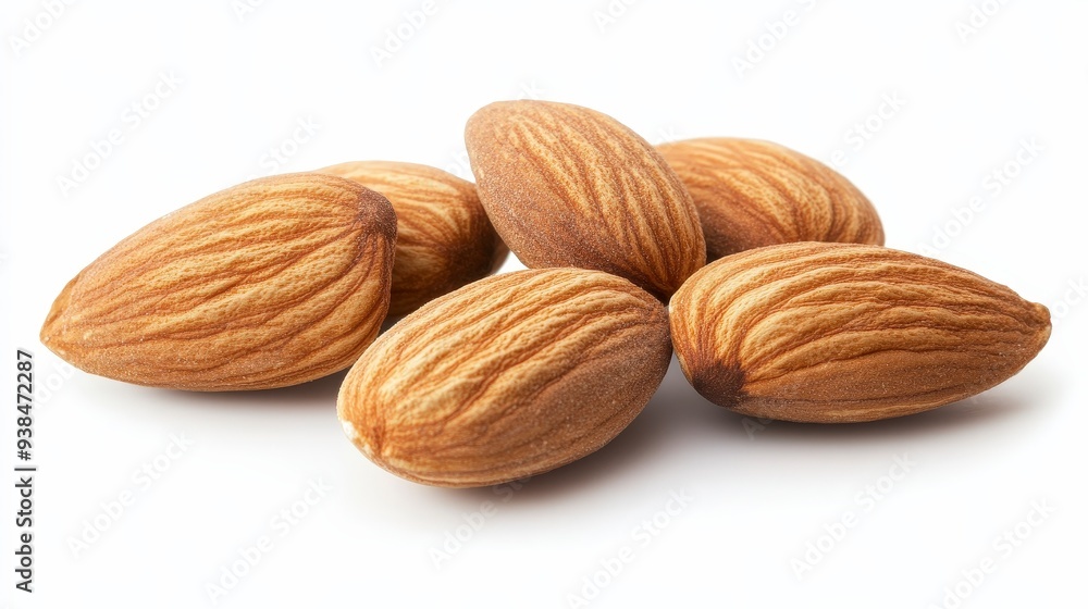 Five almonds isolated on a white background. Five almonds isolated on a white background.