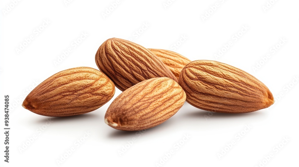 Closeup of four almonds isolated on white background. Closeup of four almonds isolated on white background.