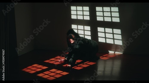 Woman does a small dance while on her knees