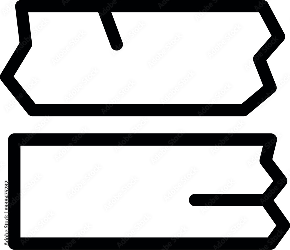 Simple black and white icon of two pieces of ripped paper, perfect for minimalist designs Simple black and white icon of two pieces of ripped paper, perfect for minimalist designs