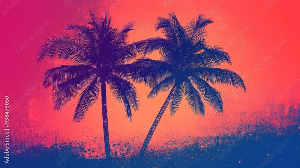 A duo-tone palm tree outline with contrasting colors, creating a striking visual effect against a simple background. A duo-tone palm tree outline with contrasting colors, creating a striking visual effect against a simple background.