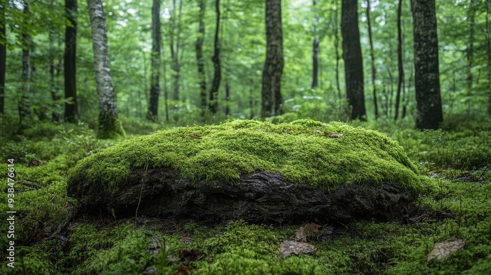 A fallen tree covered in moss, lying across a forest floor, creating a rich and natural image perfect for eco-friendly designs with copy space. A fallen tree covered in moss, lying across a forest floor, creating a rich and natural image perfect for eco-friendly designs with copy space.
