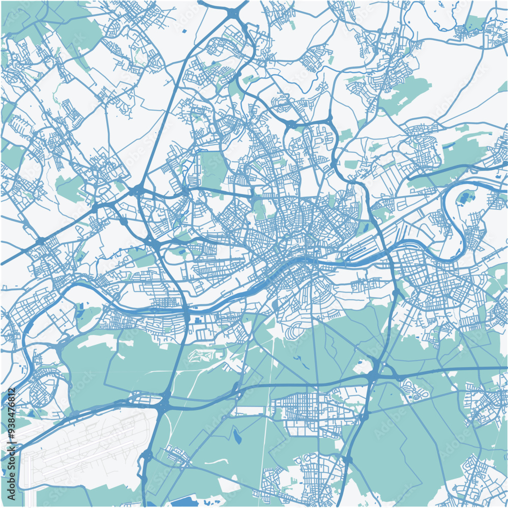 Map of Frankfurt in Germany in blue. Contains layered vector with roads water, parks, etc. Map of Frankfurt in Germany in blue. Contains layered vector with roads water, parks, etc.