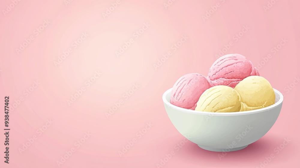 A bright vector of a bowl of ice cream, set against a plain background with plenty of room for text. A bright vector of a bowl of ice cream, set against a plain background with plenty of room for text.