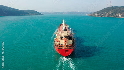 Dry cargo ship a merchant ship designed to transport bulk cargo such as grains, metal ore, coal, sand, or timber. Bulk carrier cruising along Bosphorus Sea