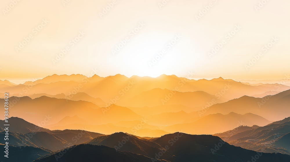 Fototapeta premium Golden Hour Mountain Range Landscape with Sun Rays