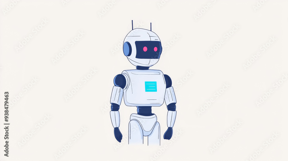 A robot with red eyes stands in front of a white background A robot with red eyes stands in front of a white background