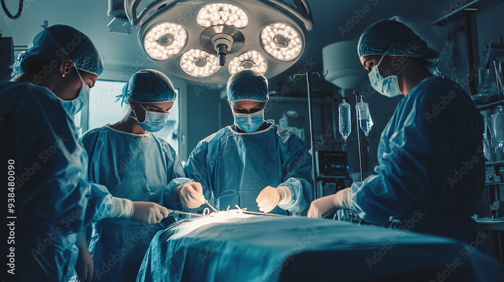 Medical Team Performing Surgical Operation in Modern Operating Room. Medical professionals working together in a hospital setting, including a doctor, nurse, and patient. Medical Team Performing Surgical Operation in Modern Operating Room. Medical professionals working together in a hospital setting, including a doctor, nurse, and patient.