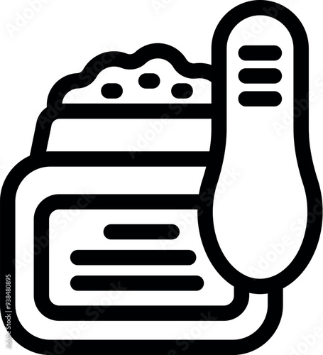 Black outline icon of a measuring spoon scooping protein powder from a jar, representing sports nutrition