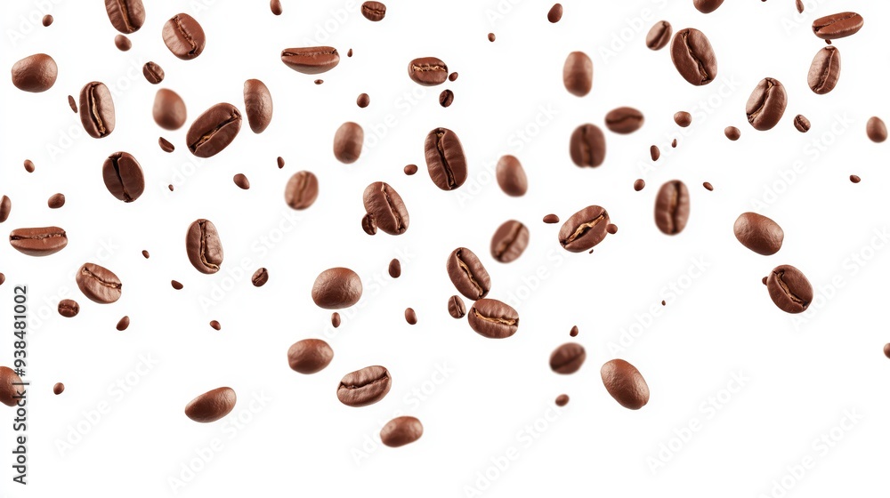 Roasted coffee beans falling on white background. Roasted coffee beans falling on white background.