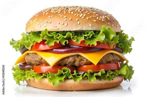 delicious fast food, burger, hamburger, cheeseburger, isolated on white background, full depth of field, clipping path