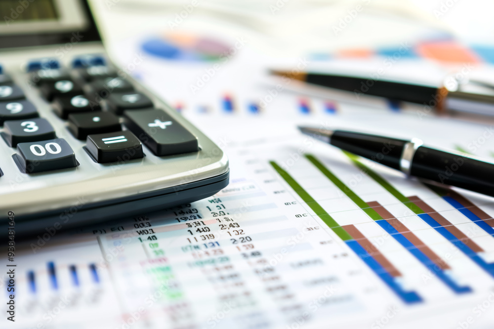 A calculator and laptop on an office desk for math, finance, tax reports, accounting, statistics, and analytical research, representing the tools and concepts essential for financial analysis. A calculator and laptop on an office desk for math, finance, tax reports, accounting, statistics, and analytical research, representing the tools and concepts essential for financial analysis.