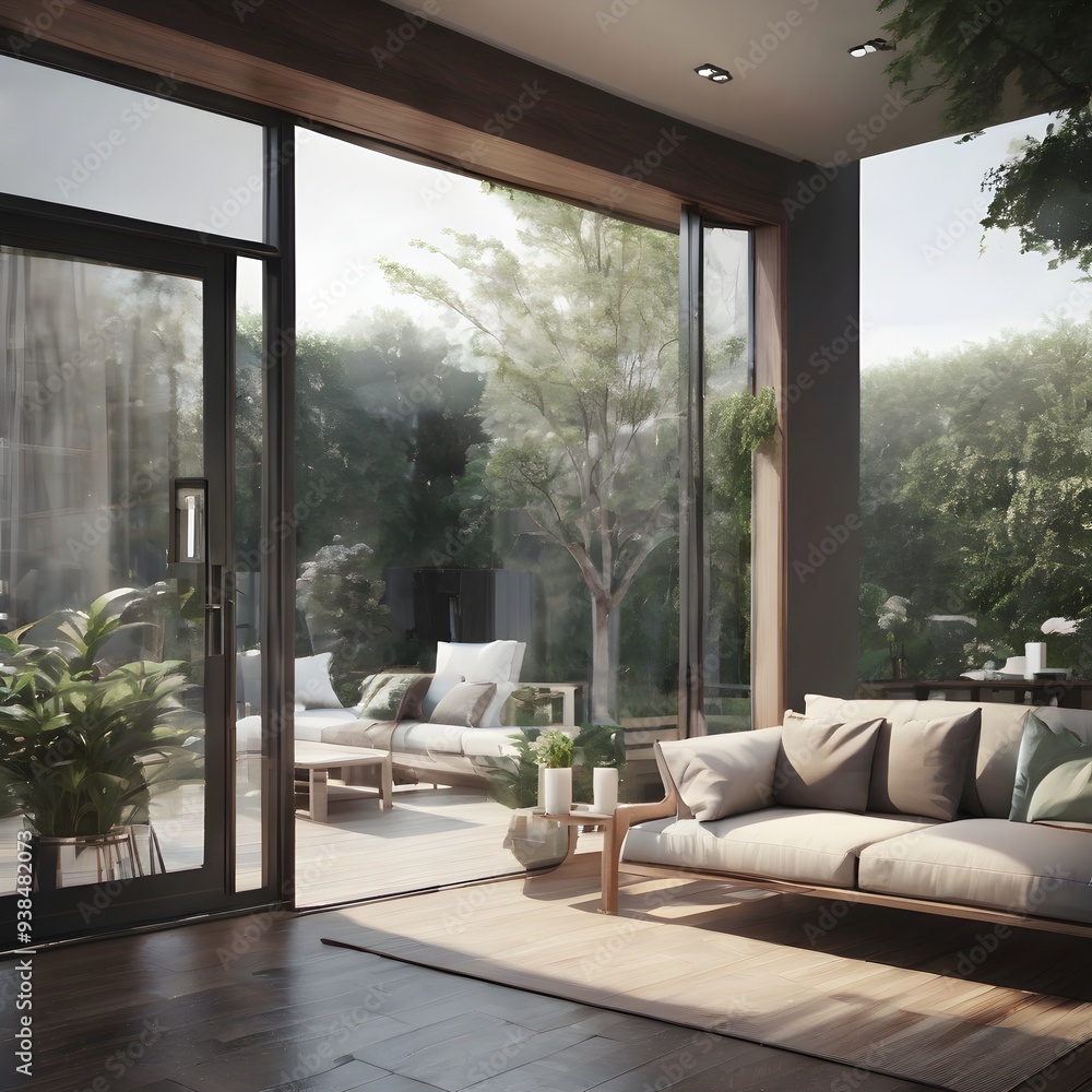 living room with a window and view in the garden living room with a window and view in the garden