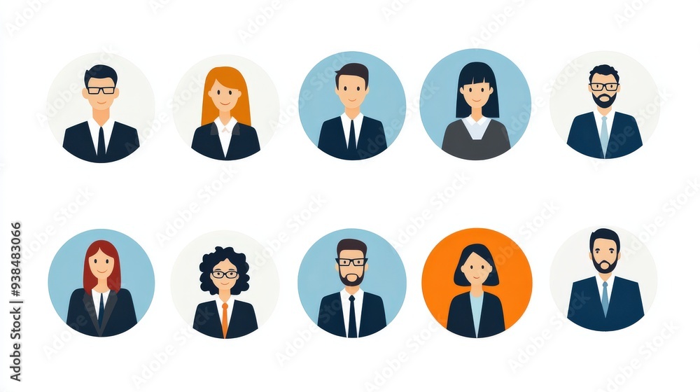 Group of icons showing people in business and professional scenarios. Group of icons showing people in business and professional scenarios.