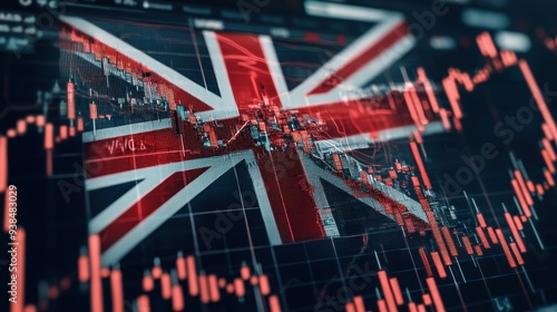 UK Flag Overlaying Stock Market Chart photo