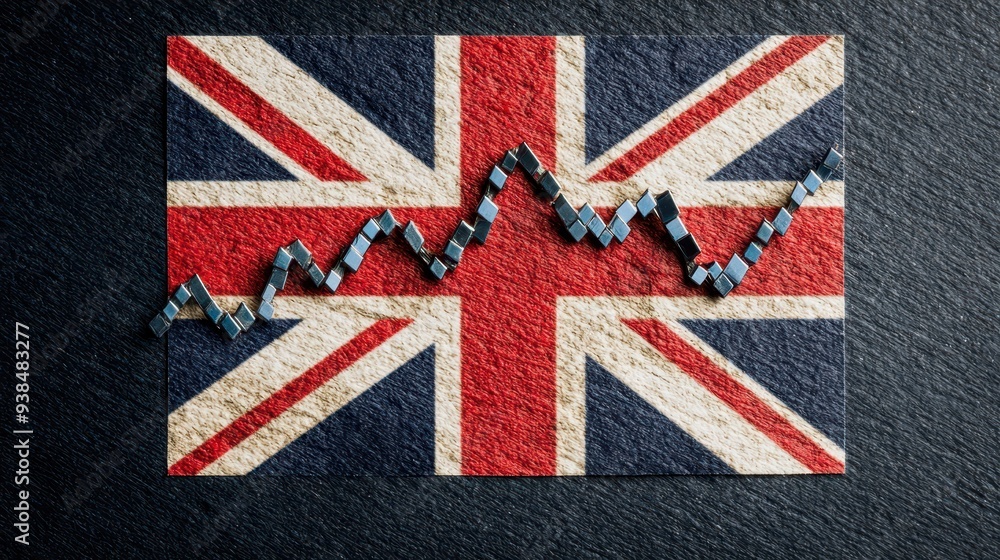 Fototapeta premium UK Flag with Rising Arrow Graph for Economic Growth and Success