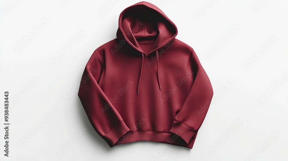 Red hoodie with drawstring, isolated on white background.