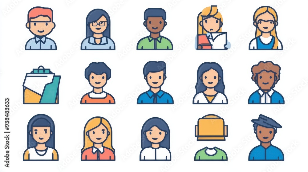 Icons of people in various educational roles, such as teachers, students, and administrators. Icons of people in various educational roles, such as teachers, students, and administrators.