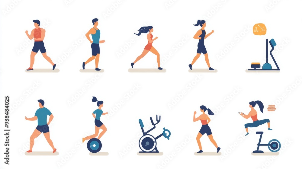 Icons representing people in fitness and health-related activities. Icons representing people in fitness and health-related activities.