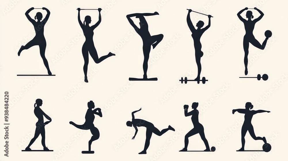 Set of fitness instructor icons demonstrating various exercises. Set of fitness instructor icons demonstrating various exercises.