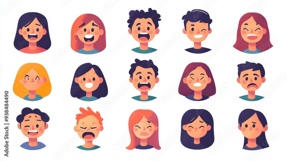 Set of people icons depicting various emotions like happy, sad, angry, and surprised. Set of people icons depicting various emotions like happy, sad, angry, and surprised.