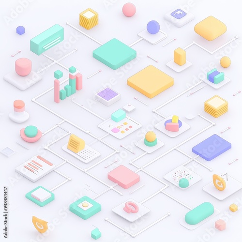 Wallpaper Mural Abstract  D Isometric Network Design with Colorful Geometric Shapes Torontodigital.ca