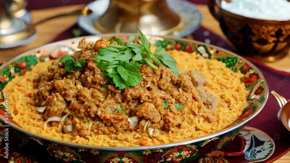 Steaming hot biryani releasing aromatic smoke Steaming hot biryani releasing aromatic smoke