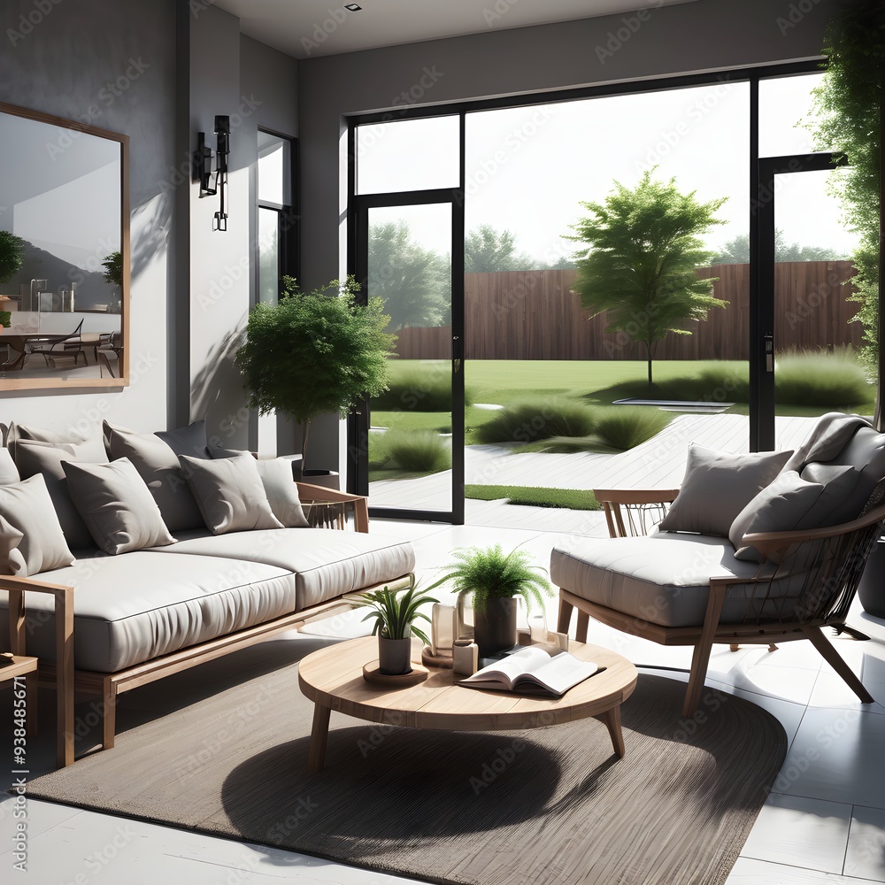 Fototapeta premium living room interior with view in the garden