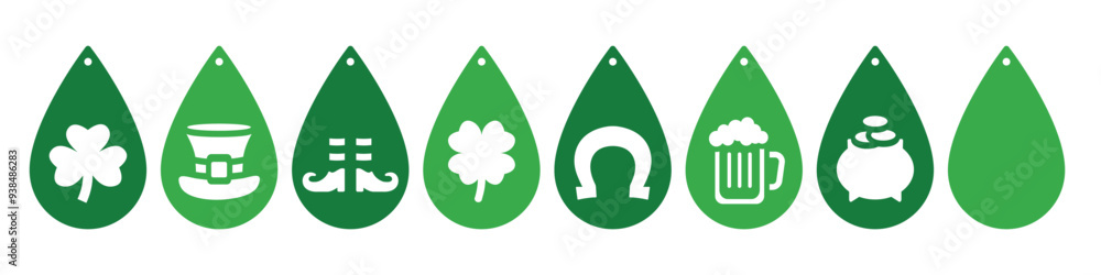 Set of St Patricks Day teardrop designs for earrings, pendant or keychain. Jewelry silhouette cut template. Laser cutting with leather, wood or metal Set of St Patricks Day teardrop designs for earrings, pendant or keychain. Jewelry silhouette cut template. Laser cutting with leather, wood or metal