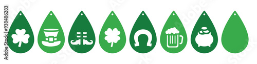 Set of St Patricks Day teardrop designs for earrings, pendant or keychain. Jewelry silhouette cut template. Laser cutting with leather, wood or metal
