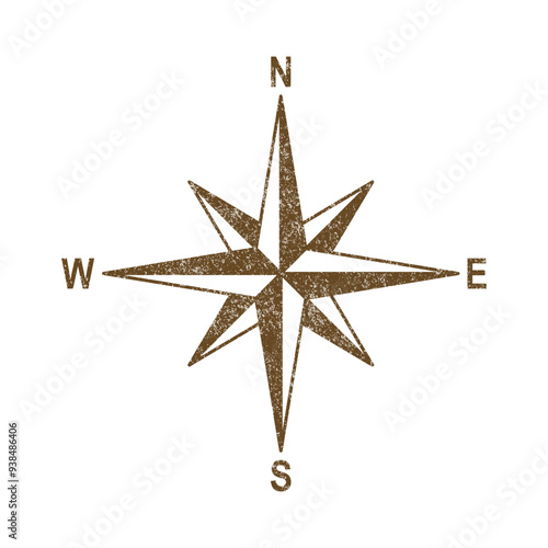 Vector Vintage Wind Rose Symbol, Compass Icon Closeup, Isolated