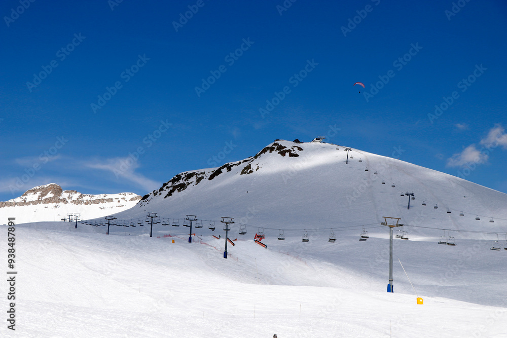 snow covered caucasus mountain and valley with cable car transportation at georgia gudauri snow covered caucasus mountain and valley with cable car transportation at georgia gudauri