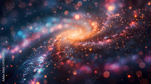 A spiral galaxy with rainbow colors and sparkling stars, centered in the frame, macro photography with a bokeh effect and depth of field in the psychede, generated with AI photo