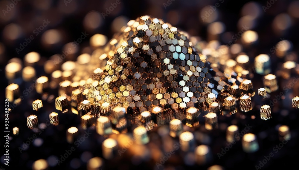 Abstract Golden Hexagonal Structure with Shimmering Effect Abstract Golden Hexagonal Structure with Shimmering Effect