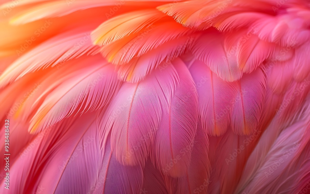 Close-Up of Flamingo Feather with Vibrant Pinks and Soft Textures in Warm Light Close-Up of Flamingo Feather with Vibrant Pinks and Soft Textures in Warm Light