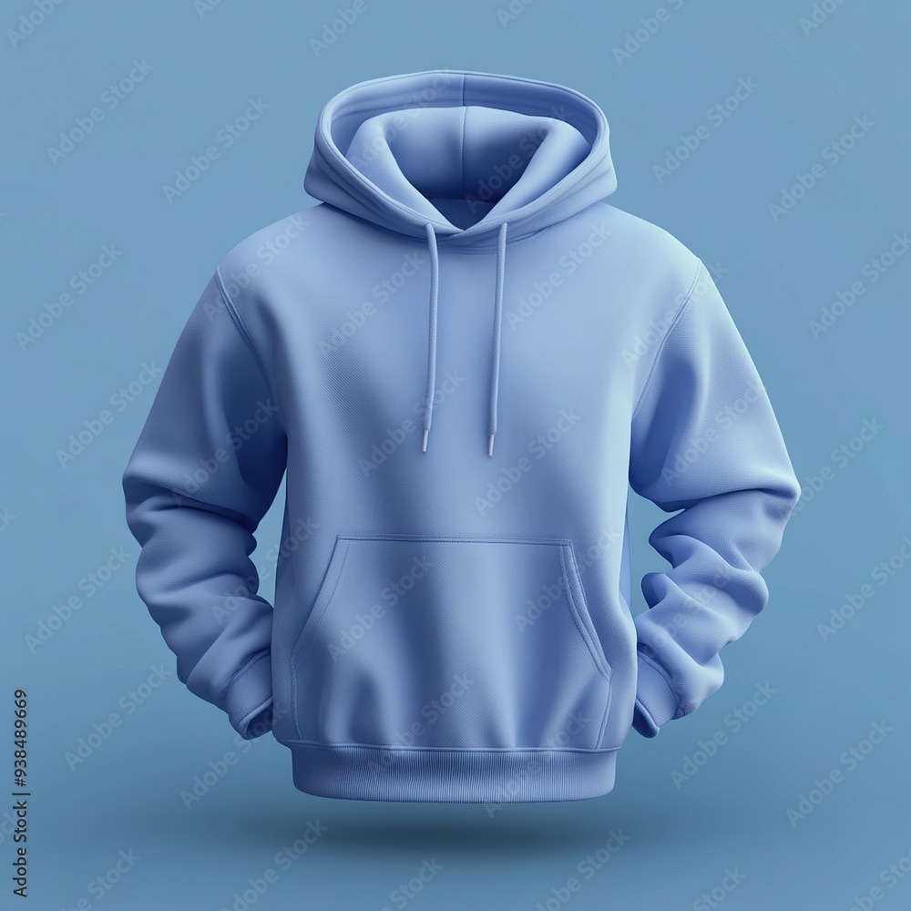 Light blue hoodie with a pocket on a blue background. Light blue hoodie with a pocket on a blue background.