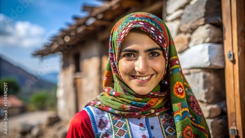 a Kurdish woman from eastern Turkey with traditional clothing in her village photo