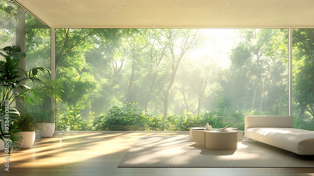 Bright Airy Living Room with Terrace Overlooking a Lush Forest Bright Airy Living Room with Terrace Overlooking a Lush Forest