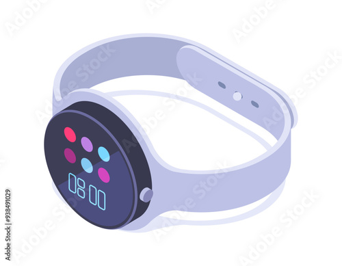 Isometric wrist smartwatch. Modern technology bracelet, isometric portable electronic gadget 3d vector illustration. Smart watch personal accessory