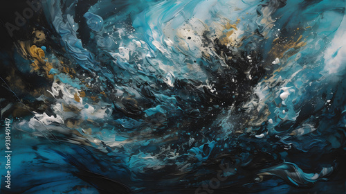 A blue and black abstract background with swirling liquid.