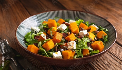 Autumn pumpkin salad space for text