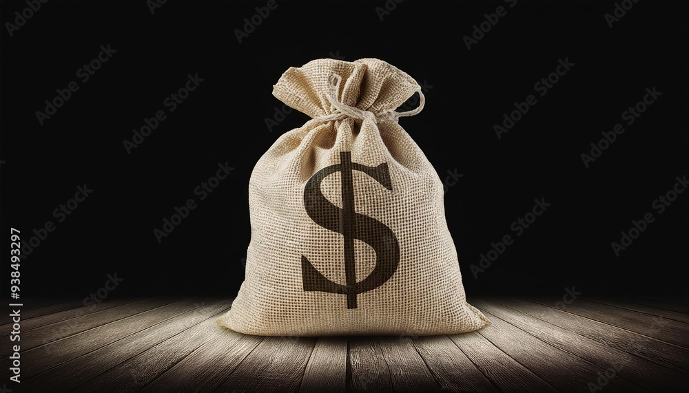 Money Bag with Dollar Sign on Dark Background Money Bag with Dollar Sign on Dark Background