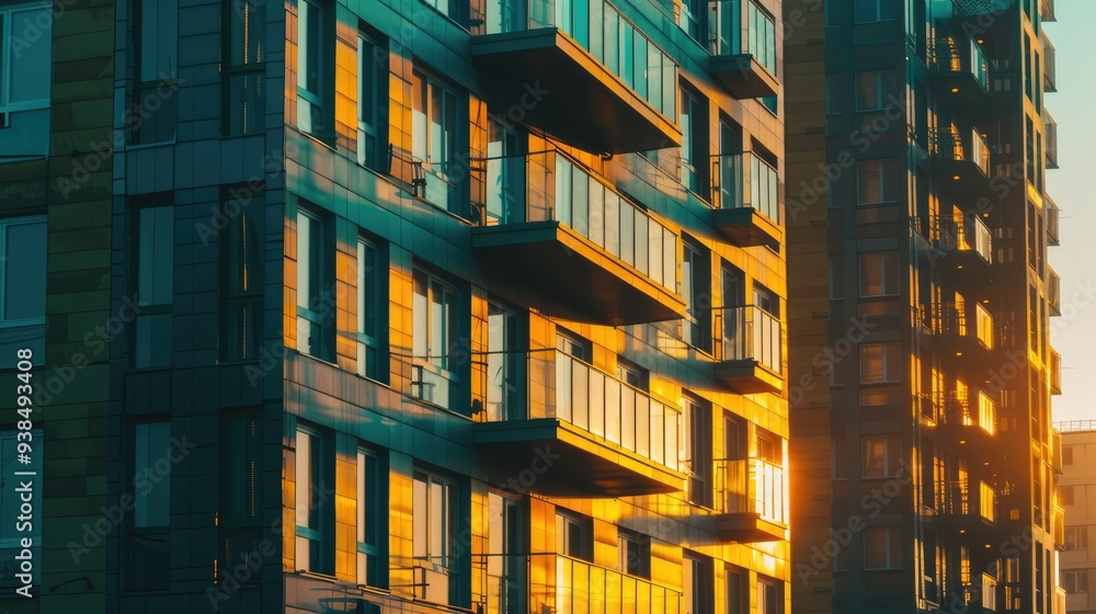 Obraz premium Section of a multi-level residential building exterior