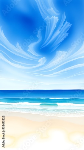 Wallpaper Mural Dreamy Coastal Scene with Delicate Clouds and Gentle Waves - Watercolor Painting Torontodigital.ca